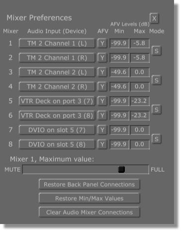 Reference 76 Chapter 3 Mixer Preferences Panel The Mixer Preferences Panel allows individual mixers to be enabled or disabled for Audio follows Video support. Figure 3.