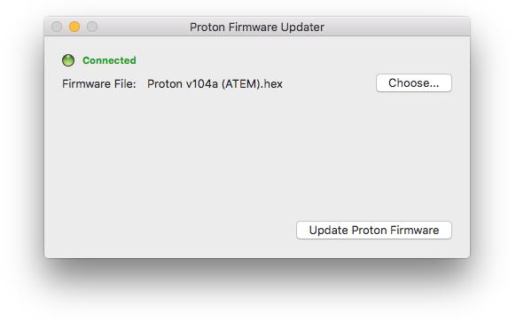Once a file is chosen, the Update Proton/ION Firmware button will become enabled.