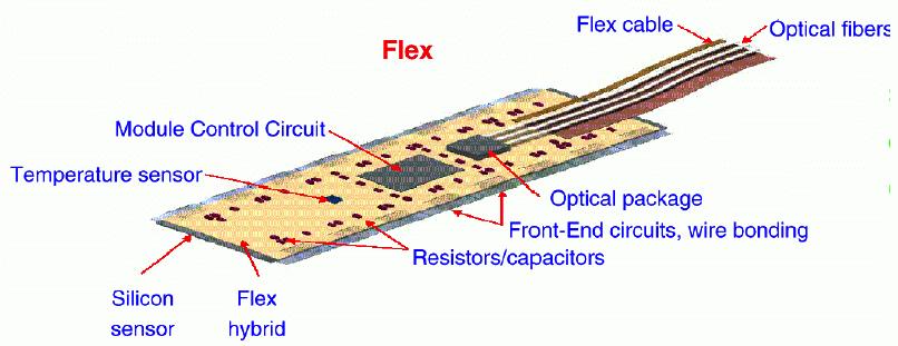 ATLAS Pixel Module Components. Silicon Sensor Kapton Flex-hybrid glued to the Sensor (talk of F.
