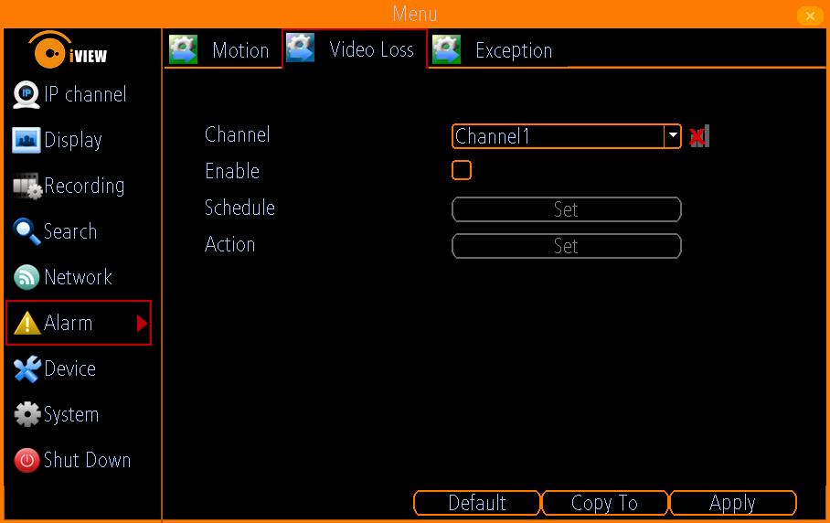 associated channel. If you re not using all the inputs on your NVR, then some channels will be in permanent Video Loss state. Just be sure that you don t enable a video loss action for these channels.