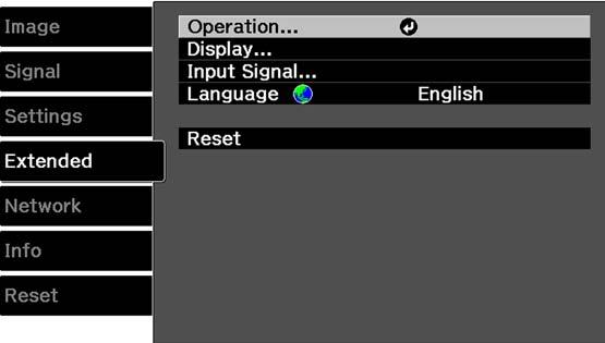 Setting Options Description Operation Direct Power On Selects various operation Sleep Mode options Illumination Direct Power On: lets you turn on the projector without pressing High Altitude Mode the