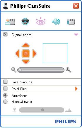 6.3 Image settings menu Enables you to optimize image quality. Click the button in the Philips CamSuite control panel to open the Image settings menu. Use the slider to dynamically zoom in and out.