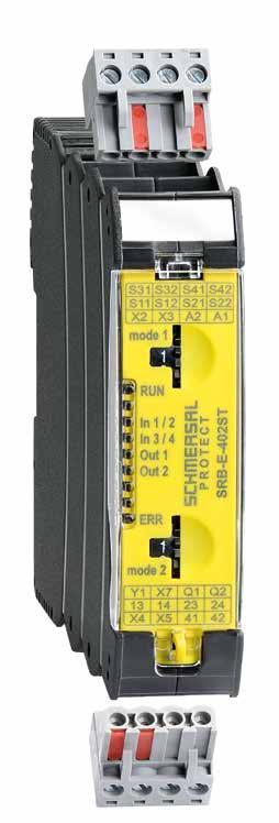 PROTECT SRB-E The configurable User-friendly Up to 16 different applications can be selected Monitoring of all conventional safety switchgear Safety level of up to PL e / SIL 3 can be achieved Simple