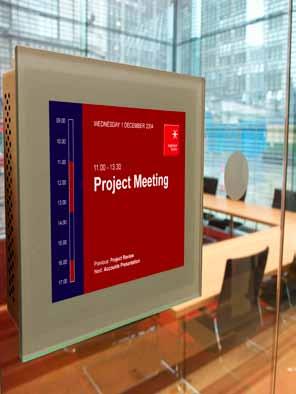 Meeting room signs RoomSign RoomSign is designed to integrate with an existing room management system to display current meeting information outside a series of meeting rooms.
