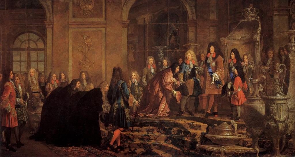 King Louis XIV is greeting the Doge of Genoa at Versailles on 15 May 1685.