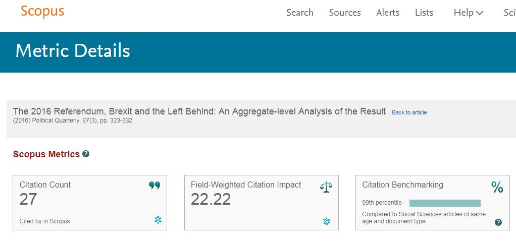 Scopus 14 Find high-impact articles 4 Citation Benchmarking and FWCI Field-Weighted Citation Impact shows how well cited this article is when compared to similar articles. FWCI greater than 1.