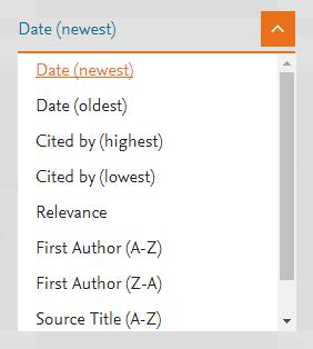 Scopus 5 Basic search workflow 2 Search results (Alerts, Sorting) Save search (login required) Search Alert / RSS Notify by e-mail when new