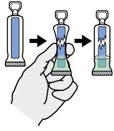 Vigorously shake the Reagent Solution Bottle 5 times to mix the solutions. Solution should turn green after the ampoule is broken.