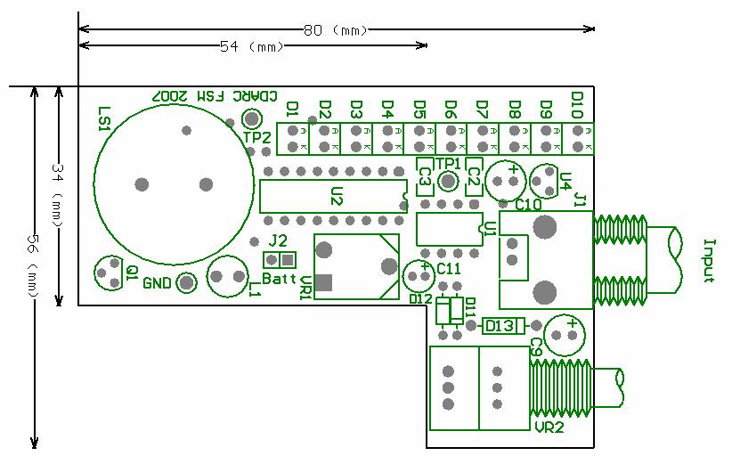 FSM User Guide Page 14 of 28 Step 5: Top Side Assembly (Except LEDs) Turn the board so it looks like the diagram above and fit the parts in the following order: A fully assembled PCB is shown in