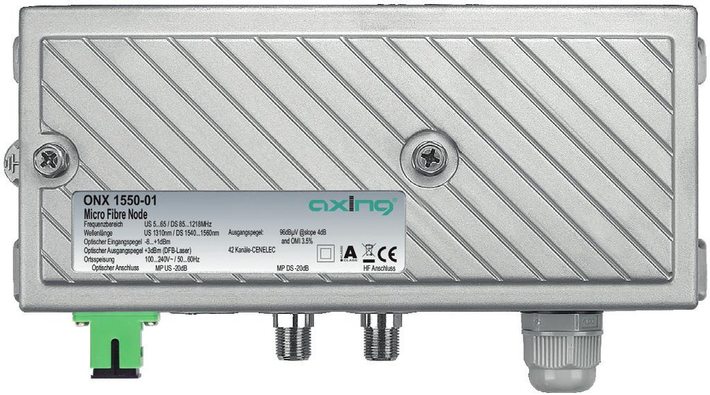 It has an active output and can be used in analogue modulated networks. The constant RF output level for the wide optical operating range is based on the OLC function.