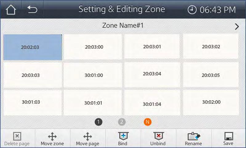 Settings Figure 9. Setting & Editing Zone: Initial screen shown all indoor units in one zone The 1 is highlighted to show that page 1 is currently in view.