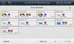 Control and Monitoring Control and Monitoring The touchscreen allows control and monitoring by zone. All indoor units are initially contained in one zone.