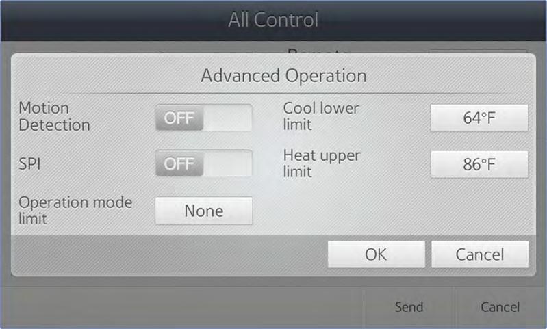 Control and Monitoring Figure 30. Air direction Advanced Operation 1. Select the icon that represents that desired fan blade direction. 2. Select OK to store the setting or Cancel to erase it.