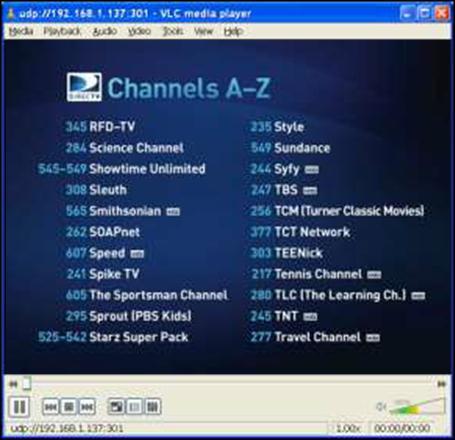 If you have set up all your connections as directed, VLC Media Player should start streaming video output from channel 100.