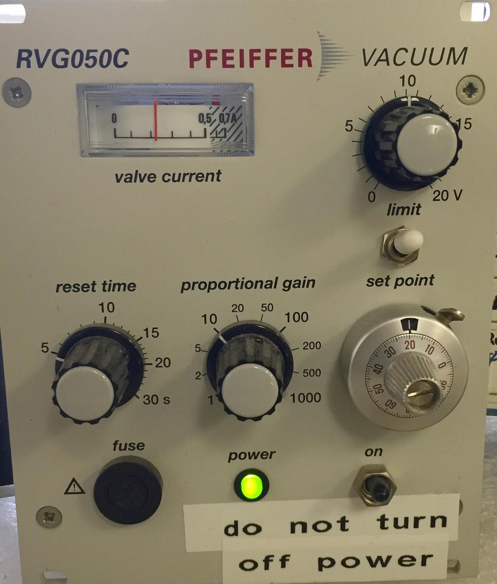 On Pfeiffer RVG050 (FIG 7) box near computer monitor, toggle white switch to Set Point.
