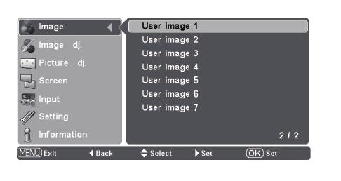 Press the PRESET button to select Brilliant cinema, Creative cinema, Pure cinema, Natural, Living, Dynamic, or x.v.color; press the USER button to select User image 1 7.