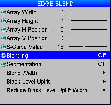 USING THE PROJECTOR Blending This setting enables s-curve blending, or displays an align pattern to help define overlaps between segments.
