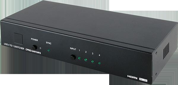 HDMI Distribution CPRO-U4H1HFS 4-Way HDMI Switcher with advanced EDID management, IP, RS-232, & IR Control (4K resolution support) Enables the switching of four HDMI sources to a single HDMI output,