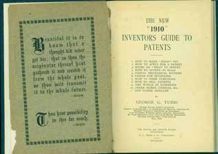 66 Turri, George G. THE NEW 1910 INVENTORS GUIDE TO PATENTS. [List of 10 topics and other articles]. Cr. 8vo, New Edition; pp.