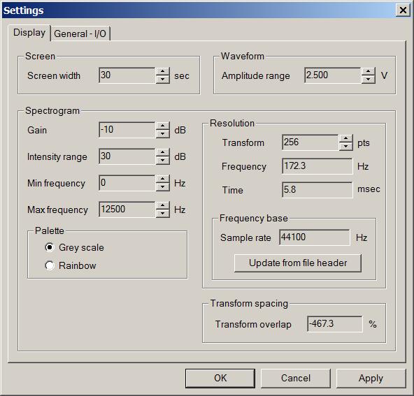 17. Settings RTS settings are displayed and adjusted in two pages Display settings and General I/O settings. These are accessed via the Settings button on the RTS toolbar.