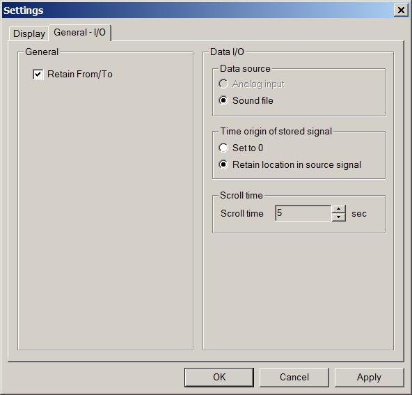 General and I/O Settings General setings include miscellaneous program settings, such as retaining From/To limits.
