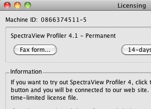 2.3. Product registration and licensing Licensing and release of SpectraView Profiler 4.1 software is linked to an individual computer. You will receive an individual license file (.