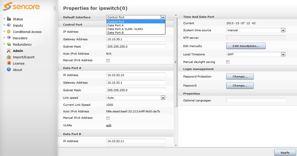Figure 4.11 - Setting up Virtual LANs via Management port 4.1.4 Broadcast Firewall Each IP Dataport is by default configured with IP Firewall features.