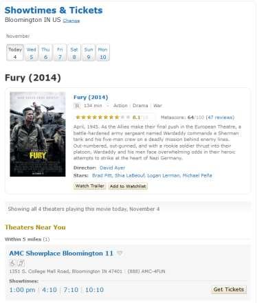 4) Go back to Fury page Notice an unobtrusive link to showtimes and