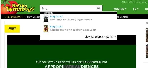 7 8) Searched for Fury in the search bar. Fury (2014) movie page was found.