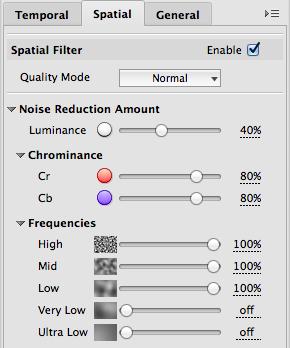 Noise Reduction Amount Noise reduction amounts are the most frequently adjusted settings of the spatial filter.