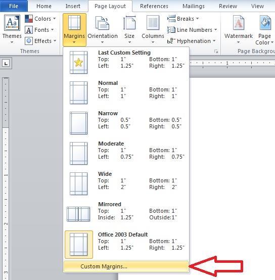 C. Formatting Margins To change the margins in MS Word 2010 for Windows (your particular operating system or software version may have slightly different procedures, though the functionality and