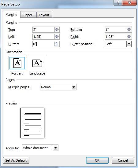 margins). To format different top headings for pages within a single document, use section breaks (see the next section of this guide, below, if you need assistance creating sections).