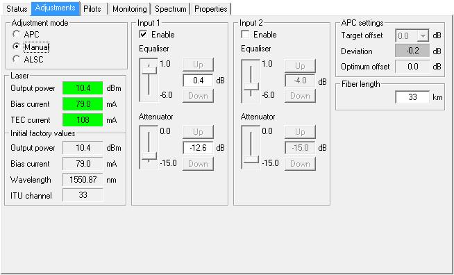 25.1.2016 12(24) Adjustments The "Adjustments" page displays HDO773 settings and measurements related to optical power. Figure 6.