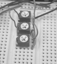 Figure 4. Placing Potentiometers 3) Using some connecting wires connect the common cathode of the LED to the Ground (0 Volts).
