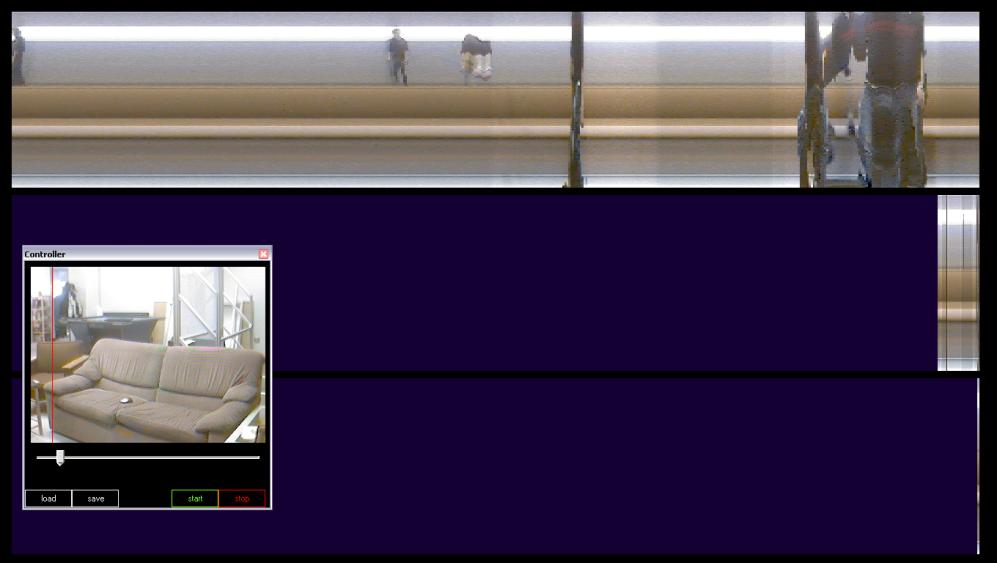 When the slider is adjusted, the current visualization is re-sliced from the original stored video frames and updated. Any subsequent frames added are also sliced along the new column.