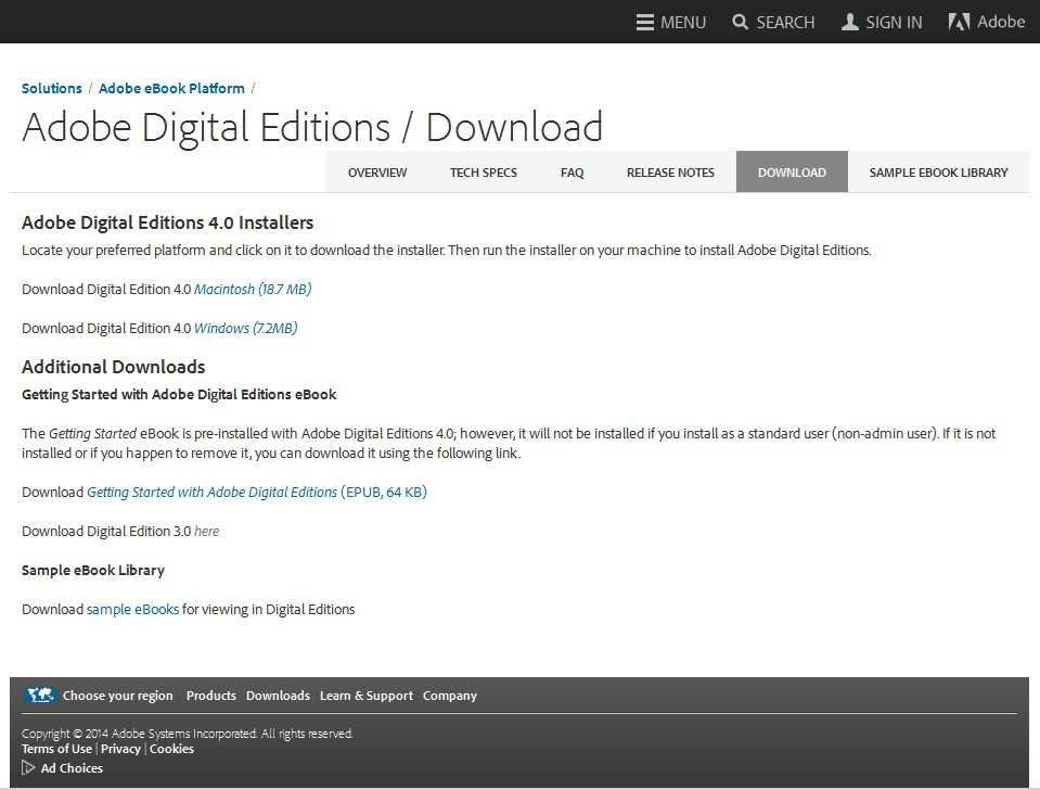 Descargar e instalar a aplicación gratuíta Adobe Digital Editions Visita o sitio web de