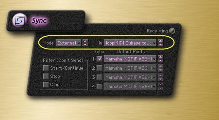 4. In KARMA s MIDI Setup (Global) Editor > Sync page, set the Mode to External. 5. Set the Input Port to IAC Bus 2 thereby grabbing the incoming Sync from DP.