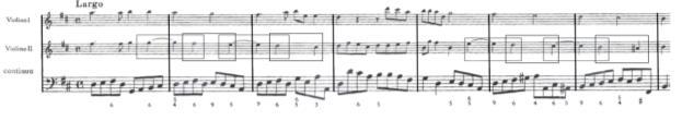 Figure 11 Corelli Trio Sonata in D Major, Op. 2 no. 1, mvt. 1, mm. 1 8. 89 Figure 12 J.S. Bach Prelude in B minor, WTC I, mm.