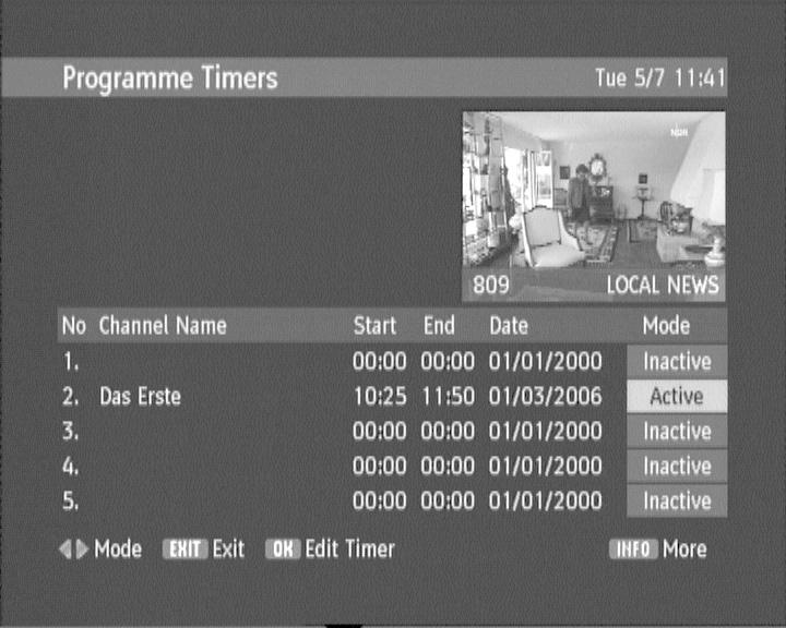 6 Use the number keys (0-9) to set the start time 7 Use to step to the End time. 2 If you want to set timers on this service more often please go to the Main Menu and select the Channel list submenu.