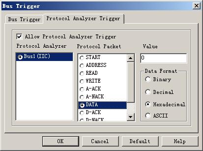And then users can set Protocol Analyzer, Protocol Packet, Value and Data Format. Protocol Analyzer: It only displays the name of Protocol Analyzer and only one name can be selected.
