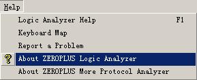 SW09. How do I know the version number of my software interface program? A: Click Help from the menu (See Fig 6-3), and then select About ZEROPLUS Logic Analyzer(See Figs 6-3 and 6-4).