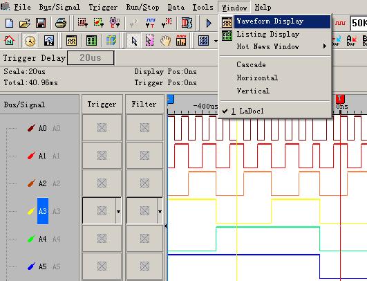 Menu Bar: Windows Menu Item Detail Menu & Dialog Box Fig 3-90: Display Signals in Waveform.
