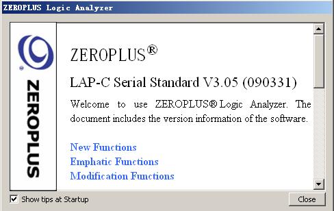 Tip: The function of Software Version Information Display for the ZEROPLUS LAP means that the software will open a small window which displays the software version, new functions and bug