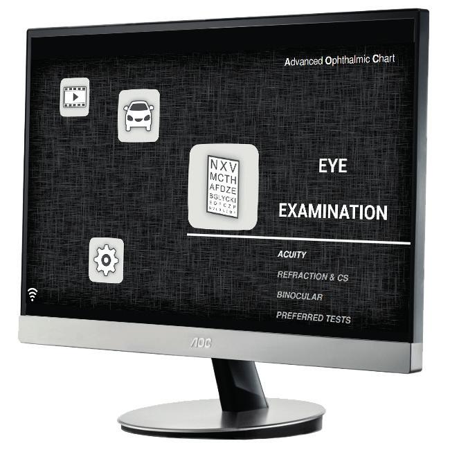 INSTRUMENT SETS: AOC + NOC Advanced Ophthalmic Chart (AOC) is a state-of-the art digital ophthalmic chart featuring a sleek design and an extensive selection of tests