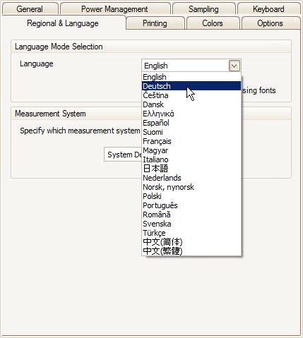 19.6 Regional & language In this section the language of the software can be changed and metric or U.S.
