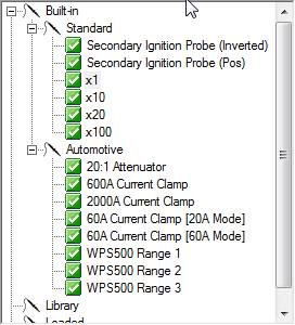 The automotive software has a range of additional default custom probes available.