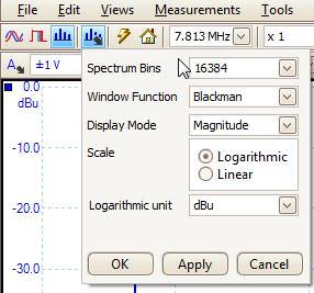 12.1.3 Spectrum options This contains controls that determine how PicoScope converts the source waveform in the current scope view to a spectrum view. 12.1.3.1 Spectrum bins This is the number of frequency bins into which the spectrum is divided.