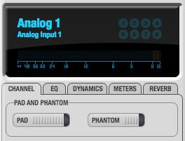THE CHANNEL SETTINGS SECTION The channel settings section in the CueMix FX window (Figure 9-1) displays three tabs for Channel, EQ and Dynamics settings for the channel with the current focus.
