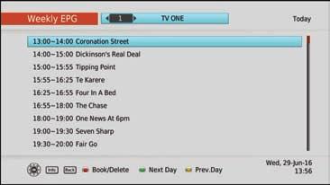 You can navigate around the guide using the on screen navigation buttons which you can use on your remote. To close the EPG press EXIT.