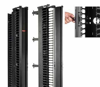 CABLETEK Vertical Cable Manager Spring-loaded central latch operates easily and fastens securely. Pass-through holes facilitate efficient cable routing.